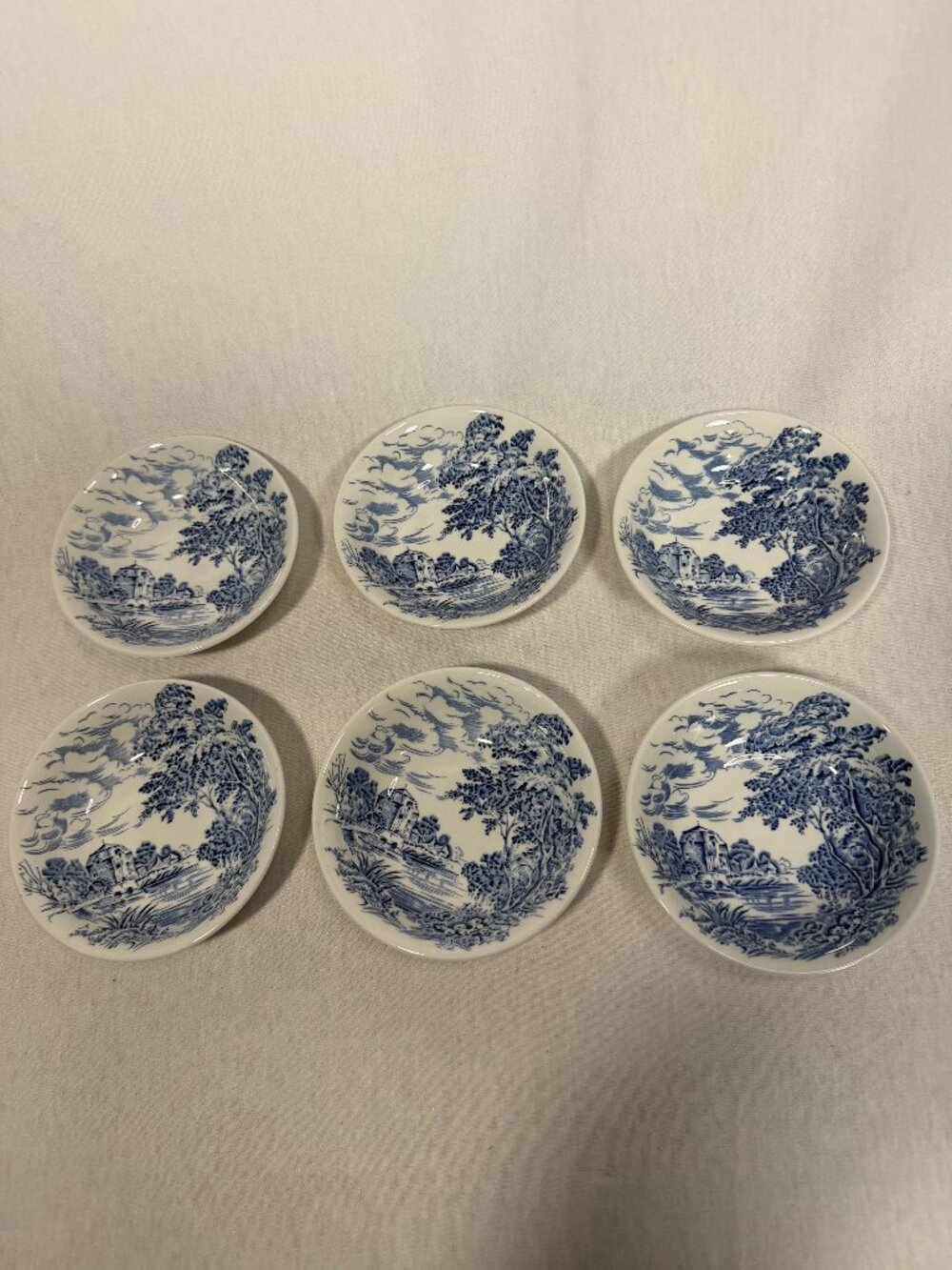 Enoch Wedgwood Countryside transferware blue and white saucers ceramic vintage